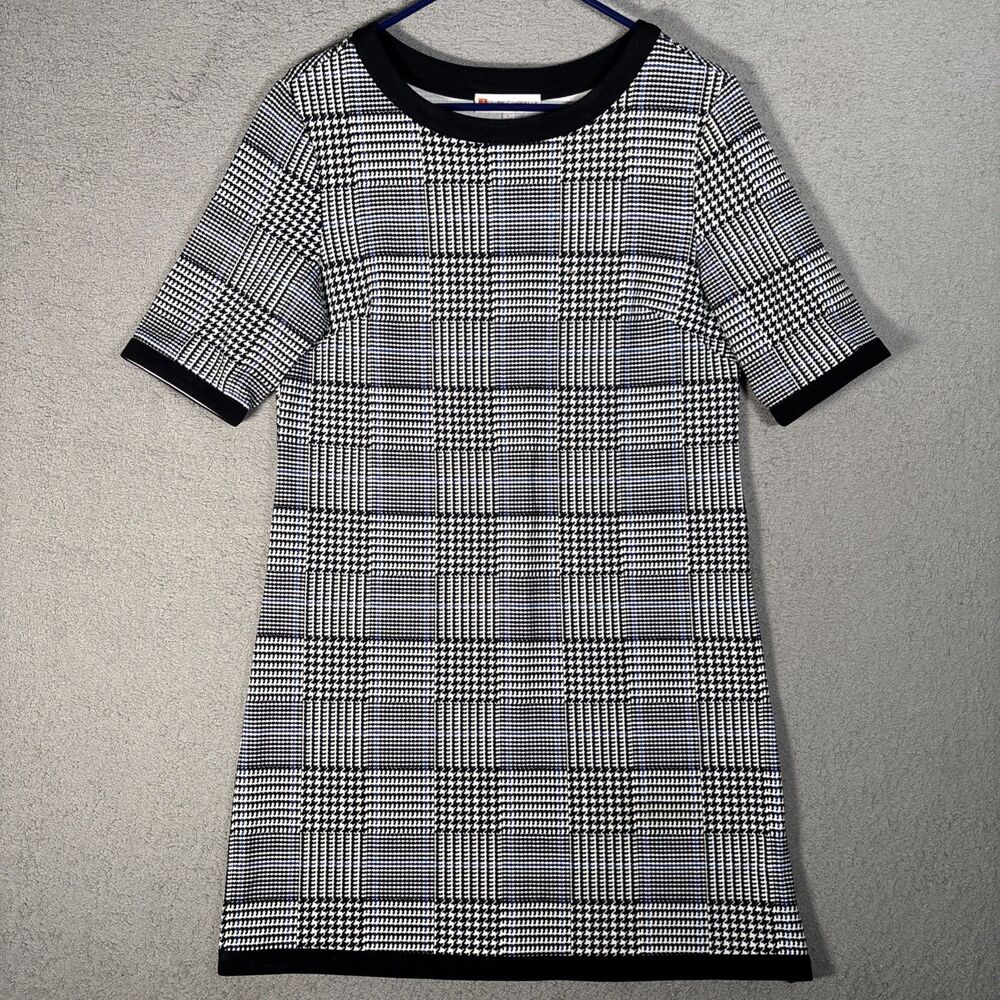 Jude Connally Louisa Dress Women Size L Black White Houndstooth Plaid USA Preppy